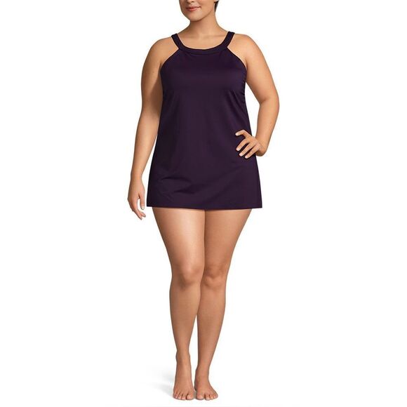 Land’s End Plus Size High Neck one piece Swimsuit soft adjustable BlackBerry Var - Picture 2 of 8